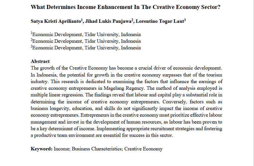 What Determines Income Enhancement In The Creative Economy Sector?